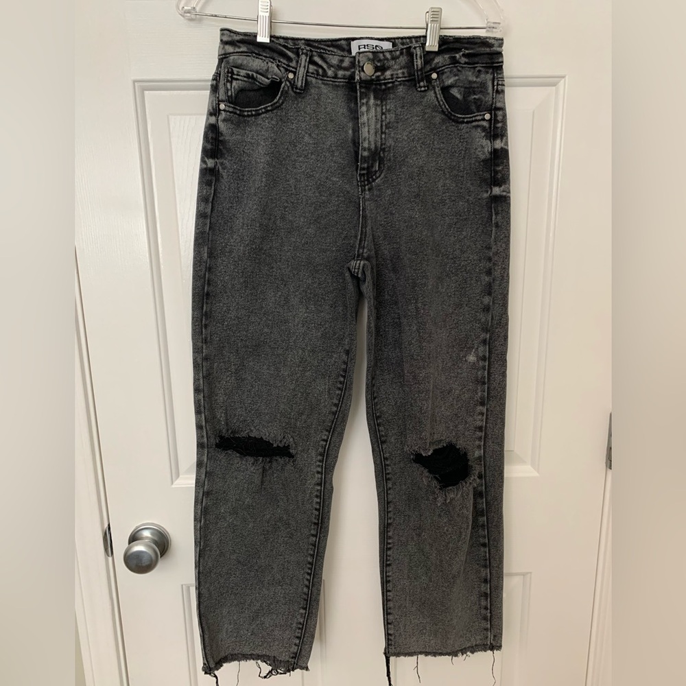 RSQ Women's Distressed Black Jeans size 28 High Rise Straight Leg